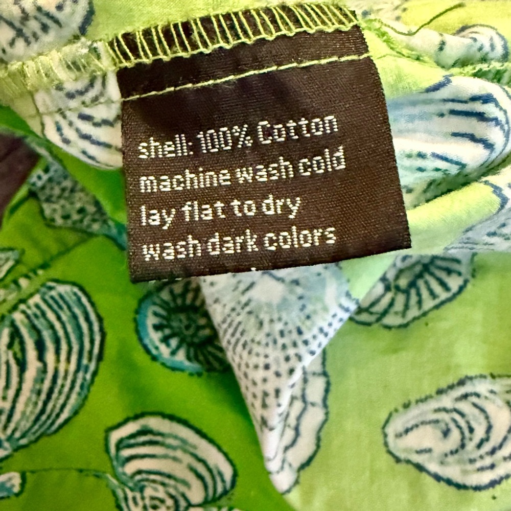 Vtg Lauren Gold Tunic Dress Lime Green Seashell Print Cotton Resort Beach Sz 10 - Picture 6 of 12